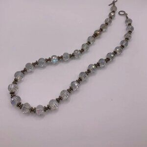 #012 Vintage faceted AB crystal necklace with silver tone spacers